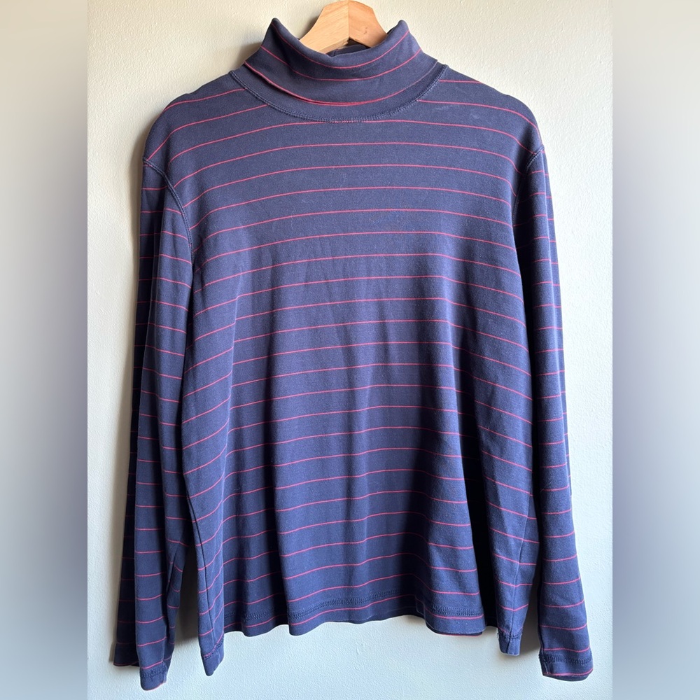 Men's Navy Turtleneck Stripe Sweater with Pink Trim